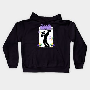 Purple New Orleans Louisiana Mardi Gras City Skyline Music Jazz Travel holidays Kids Hoodie